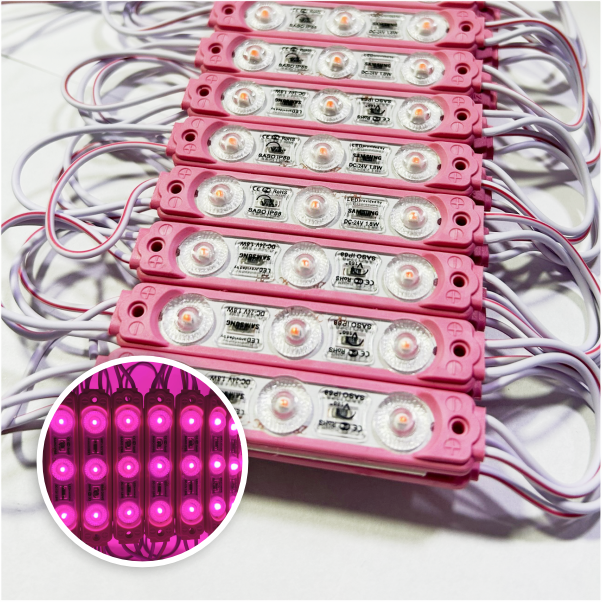 MODULO 3LED ALTA POTENCIA 6.5CM 5.4 WATTS ROSADO 24V DC
