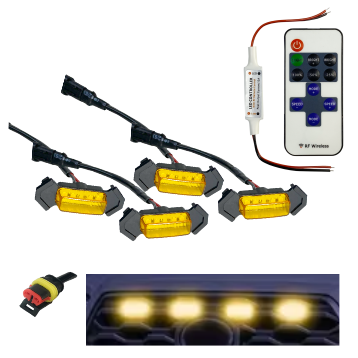 LUZ LED PERSIANA CUADRADA AMARILLA 4 PIEZAS 12V FIJOFLASH + CONTROL