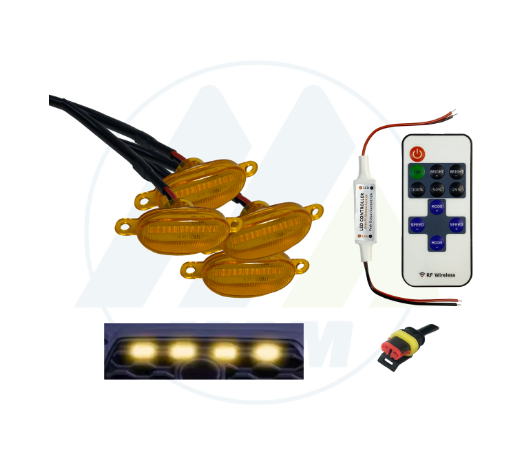 LUZ LED PERSIANA REDONDA AMARILLA 4 PIEZAS FIJOFLASH + CONTROL 12V