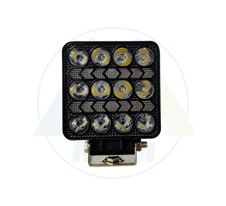 EXPLORADORA CUADRADA 10CM 12LED FIJO+FLASH BLANCOAMARILLO 9-80V 30W