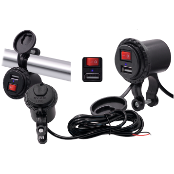 CARGADOR USB DE MOTO INPUT 9- 24V  OUTPUT 5V 2.1A DUAL USB 120CM CABLE