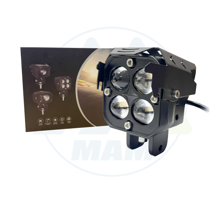EXPLORADORA CUADRADA 4LED BLANCOAMARILLO + DRL ROJO CON BALASTRO 12-80V