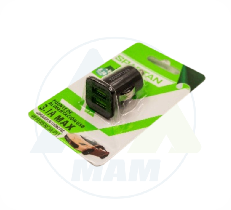 CARGADOR CARRO USB NEGRO-BLANCO 3.1A